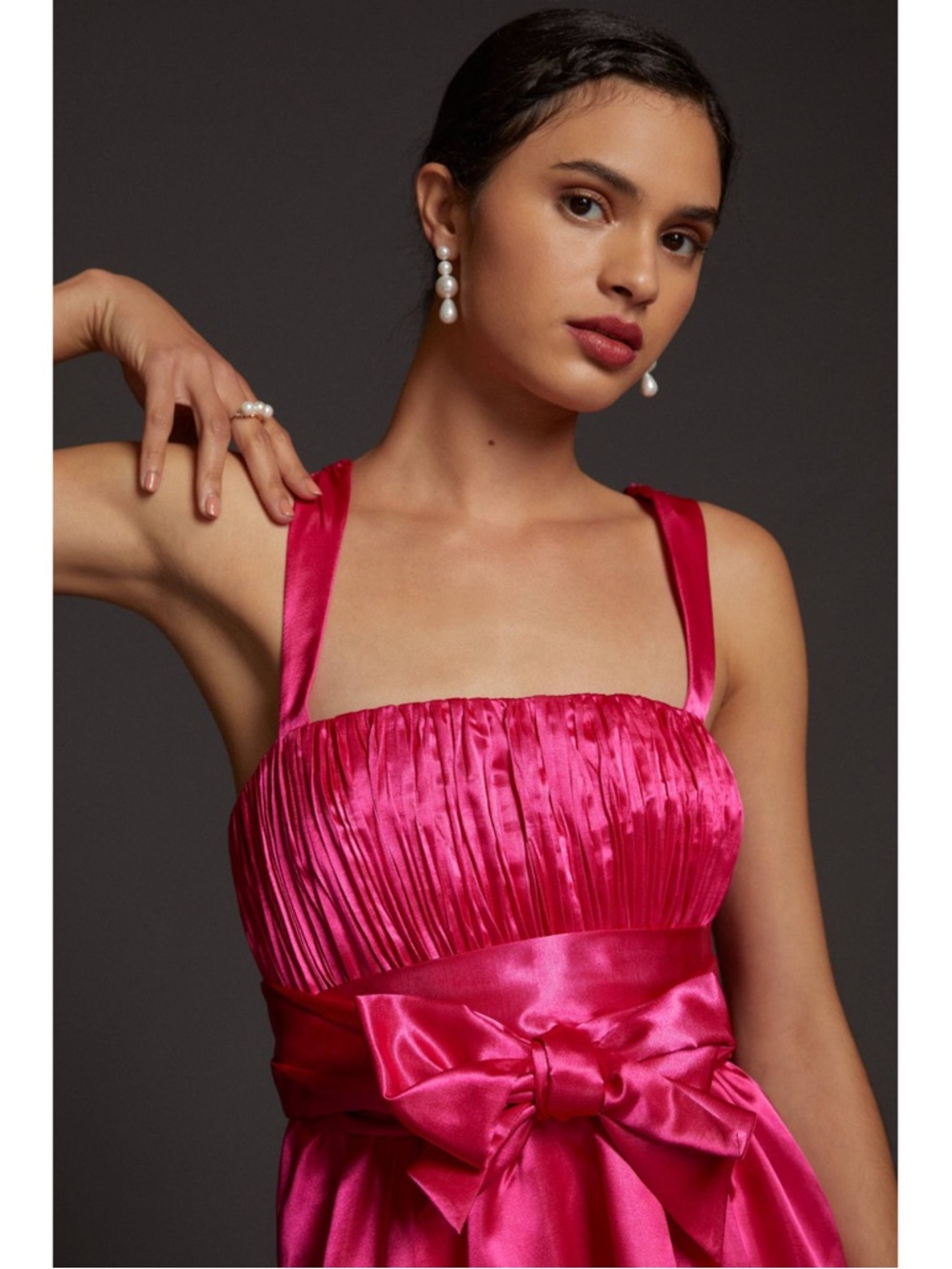 Maeve Anthropologie Bow-Tie Satin Mini Dress in Pink - Picture 4 of 9